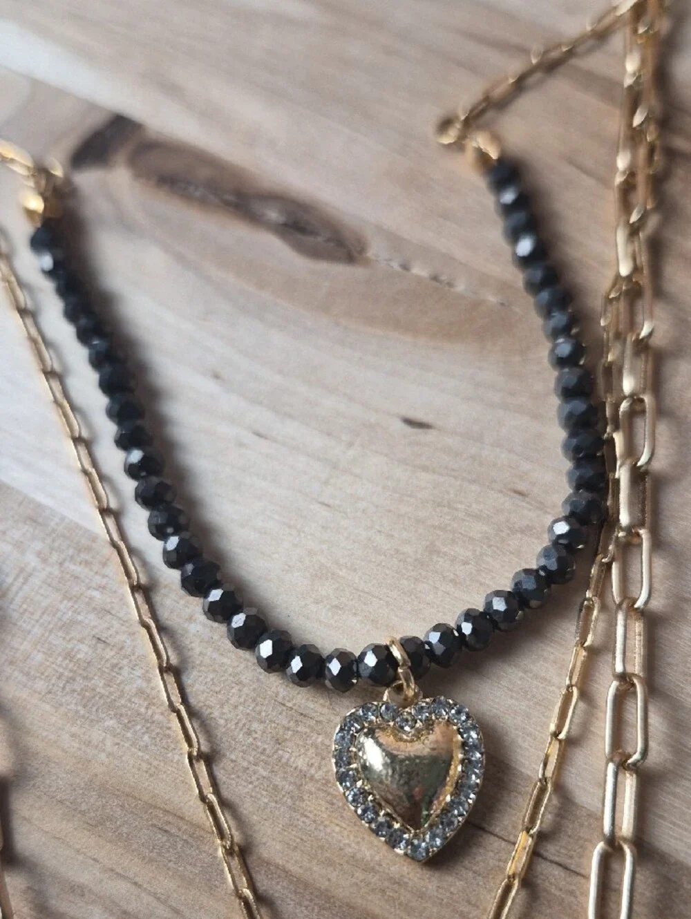 Gold Layered Heart & Bead Necklace - Women Jewelry